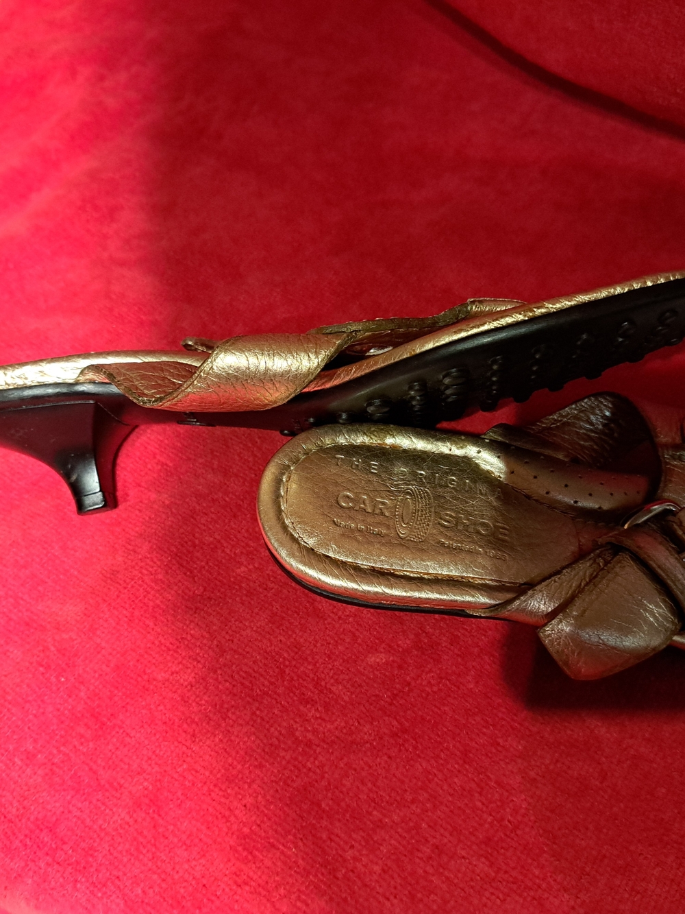 Prada Metallic Bronze Twisted Strap Slingback Heels Car Shoe